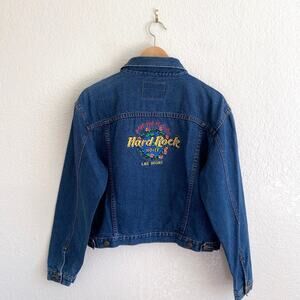 Vintage Hard Rock Hotel Las Vegas Jean Jacket Embroidered Denim Y2K Womens Large